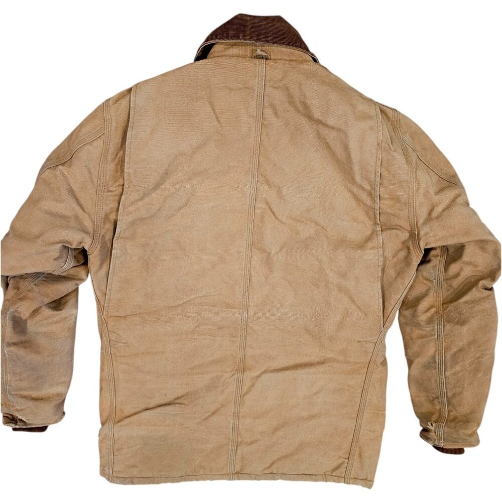 VTG CARHARTT Chore Coat Hooded Tan Canvas CQ196 Sz 42 Tall Large‎ Broke Zipper - Picture 5 of 16